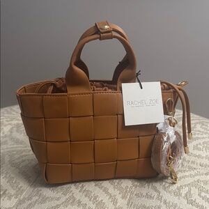 NWT Rachel Zoe Buttery Leather Tan Tote / Crossbody with Basket-Weave Design